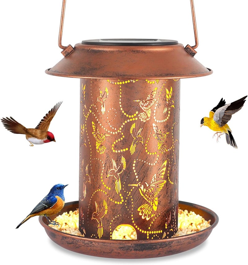 Yardoor Hummingbird Solar Bird Feeder for Outdoors Hanging Solar Lanterns Waterproof Metal Wild Bird Feeders Garden Outside Yard Decor Christmas Birthday Gifts for Women Mom - Image 1
